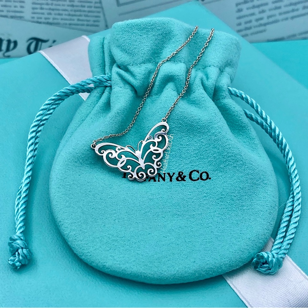 SOLD New RARE & RETIRED! Tiffany & Co. Enchant Butterfly Scroll Pendant Necklace - Picture 5 of 9
